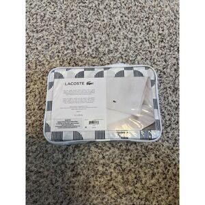 LACOSTE Queen Sheet Set 4 Pc White Blue Logo Print NEW Cotton